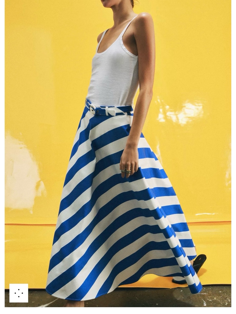 Zara Blue and White Diagonal Stripe Maxi Skirt